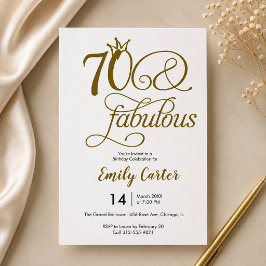 70才の誕生日お祝いゴールドスクリプト「Seventy & Fabulous」 招待状