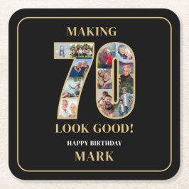 70才をステキに見せるフォトコラージュ 70歳の誕生日 スクエアペーパーコースター
