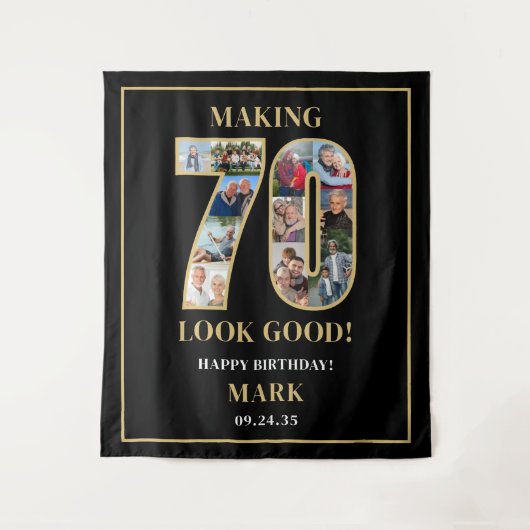 70才をステキに見せるフォトコラージュ 70歳の誕生日 タペストリー (正面)
