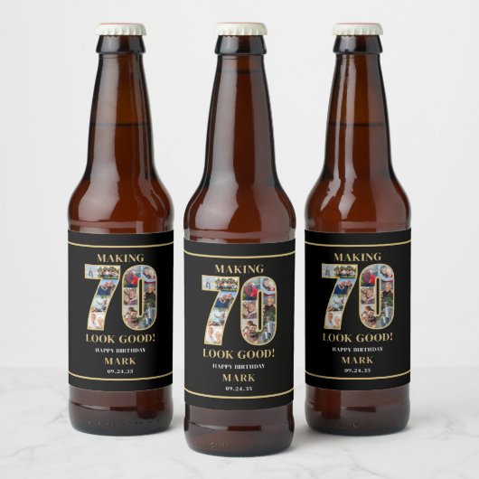 70才をステキに見せるフォトコラージュ 70歳の誕生日 ビールラベル (ボトル)