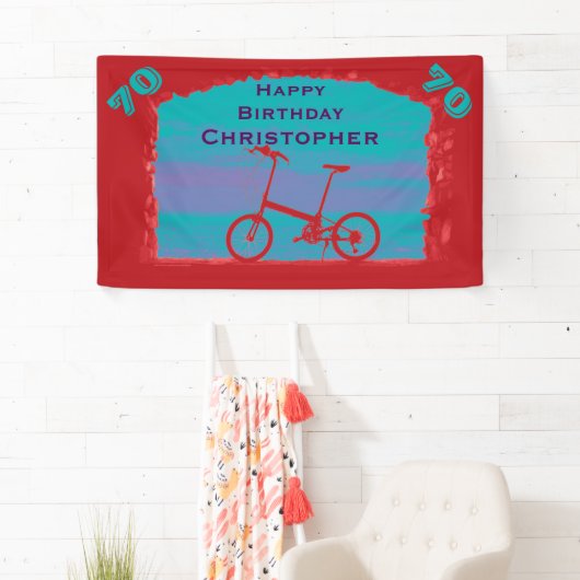 70日75日バースデーパーティー赤ブルー自転車 横断幕 (インサイチュ)