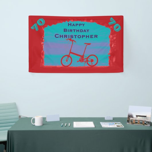 70日75日バースデーパーティー赤ブルー自転車 横断幕 (トレードショー)