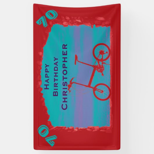 70日75日バースデーパーティー赤ブルー自転車 横断幕 (縦)