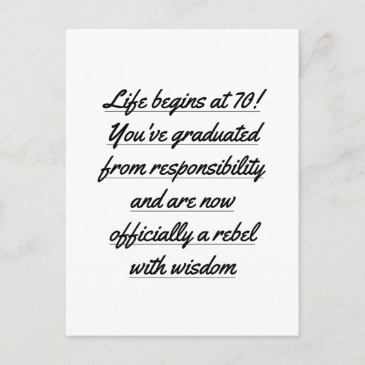 70歳からの第二の人生スタート、70歳の誕生日 ポストカード (正面)