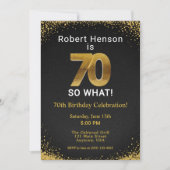 70歳だって何?! ブラックゴールド 70歳の誕生日 招待状 (正面)