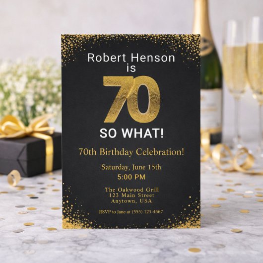 70歳だって何?! ブラックゴールド 70歳の誕生日 招待状
