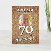 70歳で素敵なゴールドグリッター写真 70歳の誕生日 カード (正面)
