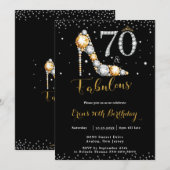70歳で素敵なハイヒールダイヤモンド 70歳の誕生日 招待状 (正面/裏面)