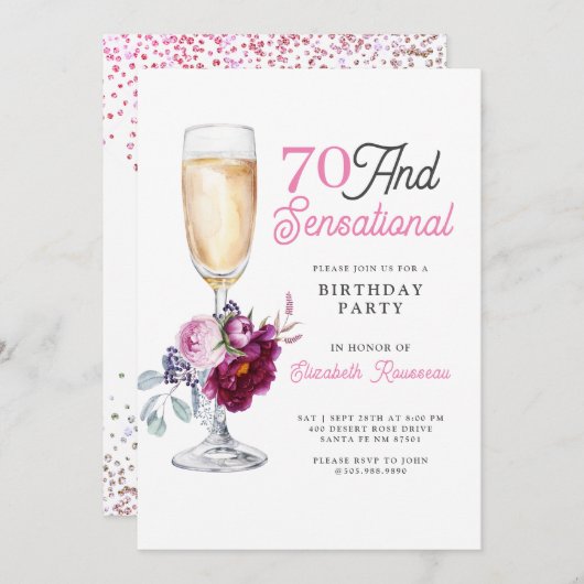 70歳とセンセーショナルな誕生日パーティー 招待状 (正面/裏面)