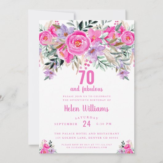 70歳と素敵なピンク70歳の誕生日 招待状 (正面)