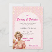 70歳と素晴らしいレトロピンクの誕生日の招待状 招待状 (正面)