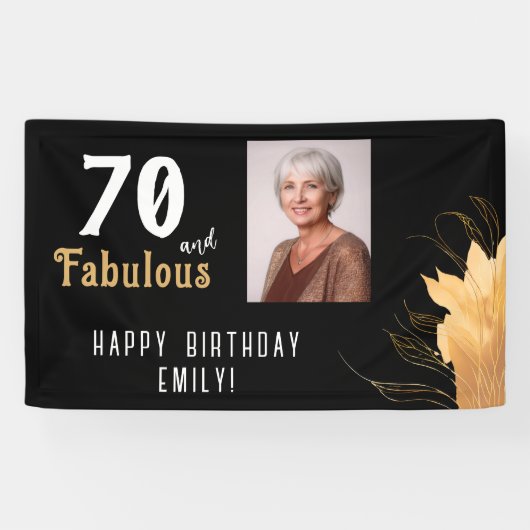 70歳と輝かしい ゴールドの葉の70歳の誕生日写真 横断幕 (横)