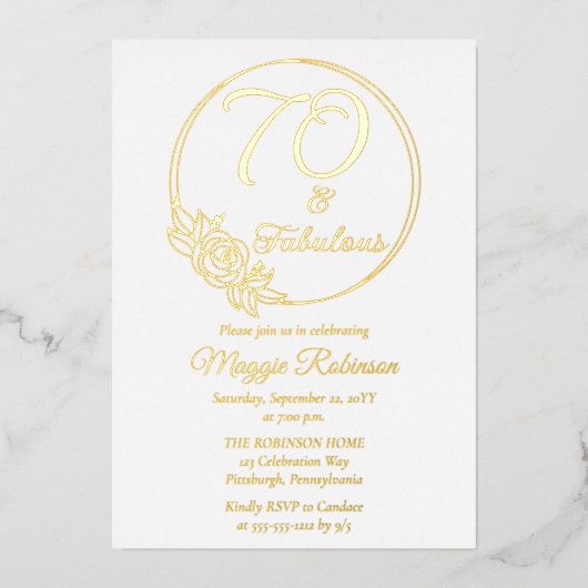 70歳と70歳の誕生日パーティーがスタンプ 箔招待状 (正面)