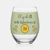 70歳になってもまだ素敵な名前 緑 黄色 ステムなしワイングラス (正面)