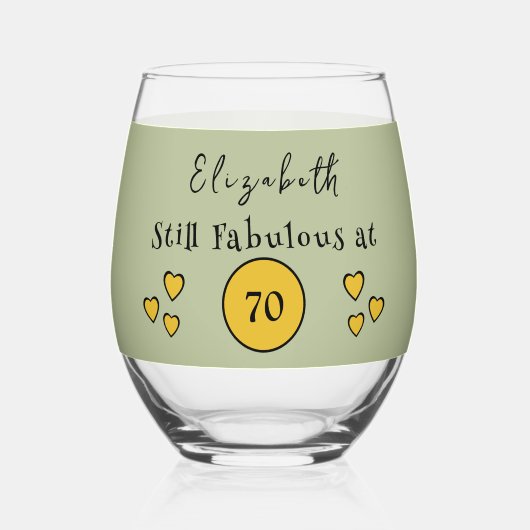 70歳になってもまだ素敵な名前 緑 黄色 ステムなしワイングラス (正面)