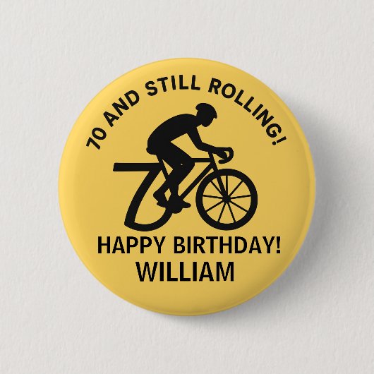 70歳になっても走り続けるサイクリスト 70歳の誕生日サイクリング 缶バッジ (正面)