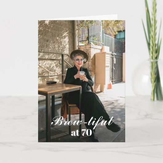 70歳のお祝いに ブルートゥフル モダンな写真入りバースデー カード (正面)