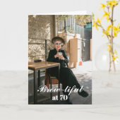 70歳のお祝いに ブルートゥフル モダンな写真入りバースデー カード (黄色い花)