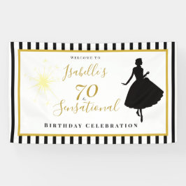 70歳のお誕生日おめでとう 黒とゴールドのバナー 横断幕