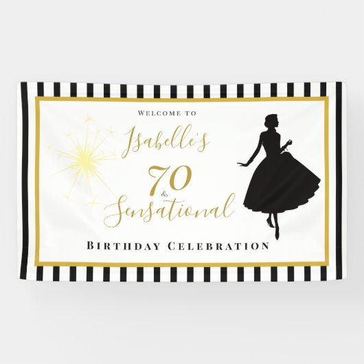 70歳のお誕生日おめでとう 黒とゴールドのバナー 横断幕 (横)