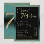 70歳のサプライズバースデーパーティー ティール 招待状 (正面/裏面)