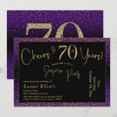 70歳のサプライズ誕生日おめでとう、パープル 招待状 (正面/裏面)