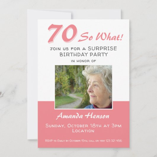 70歳のサプライズ誕生日パーティー写真招待状 (正面)