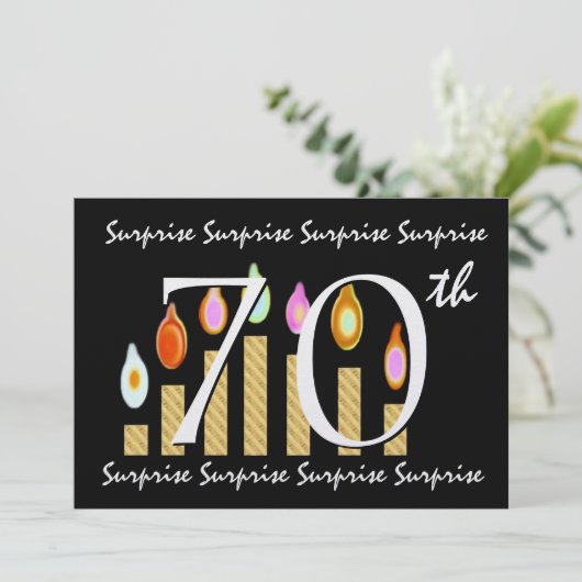 70歳のサプライズ誕生日パーティー·テンプレート·メタリック 招待状 (スタンド正面)