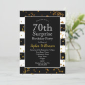 70歳のサプライズ誕生日パーティー ブラック＆ゴールド 招待状 (スタンド正面)