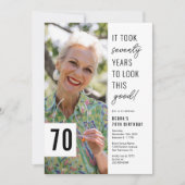 70歳のシックな写真70th誕生日パーティー 招待状 (正面)