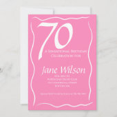 70歳のセンセーショナルなピンクの誕生日 招待状 (正面)