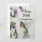 70歳のハミングバードガーデンお誕生日カード ポストカード (正面/裏面)