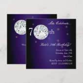 70歳のパープルディスコボールパーティー招待状 招待状 (正面/裏面)