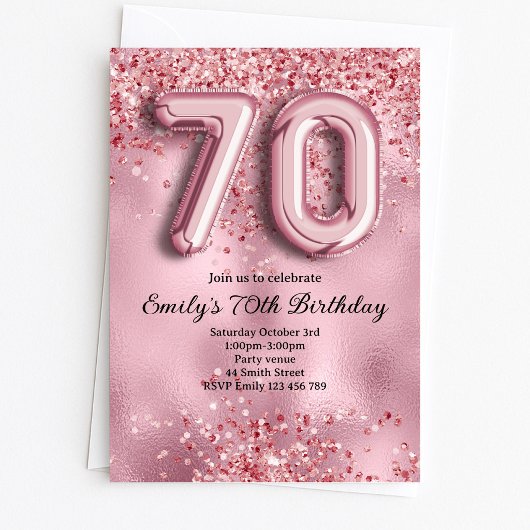 70歳のピンクの輝きに満ちた誕生日 招待状