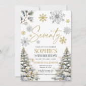 70歳の冬の誕生日招待状 ゴールドとシルバー 招待状 (正面)