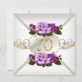 70歳の女性の誕生日パーティー 紫のバラ 白金 招待状 (正面)