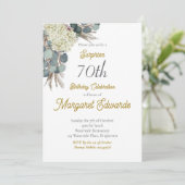 70歳の花を添えたエレガントでモダンな写真の誕生日 招待状 (スタンド正面)