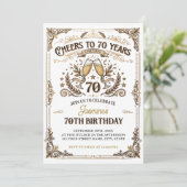 70歳の誕生日おめでとうございます ゴールド 白 バースデー 招待状 (スタンド正面)