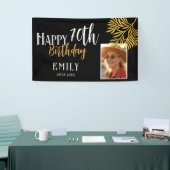 70歳の誕生日おめでとう ゴールドの葉っぱ 写真背景 横断幕 (トレードショー)