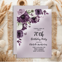 70歳の誕生日おめでとう パープル ホワイトの花と蝶々