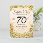 70歳の誕生日おめでとう ヒマワリとチョウチョ 招待状 (スタンド正面)