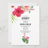 70歳の誕生日おめでとう！ピンクのフラミンゴパーティー 招待状 (正面)