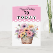 70歳の誕生日おめでとう ピンクの花 カード (正面)