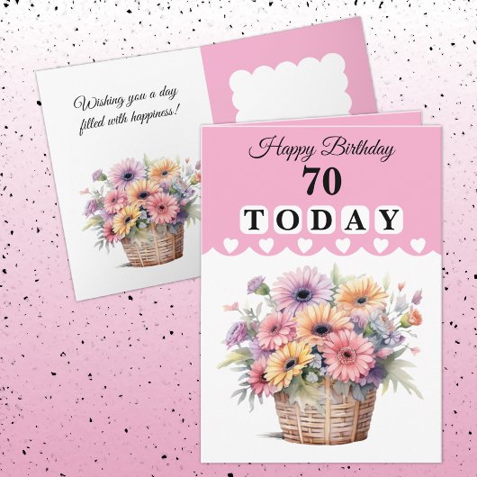 70歳の誕生日おめでとう ピンクの花 カード