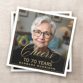 70歳の誕生日おめでとう フォト ゴールド ブラック スタンダードカクテルナプキン
