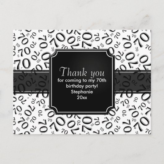 70歳の誕生日おめでとう ブラック/ホワイト ナンバー パターン ポストカード (正面)