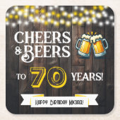 70歳の誕生日おめでとう レトロな乾杯とビール スクエアペーパーコースター (正面)