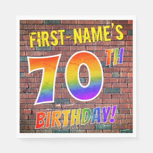 70歳の誕生日おめでとう!+ 名前カスタマイズ スタンダードランチョンナプキン (正面)