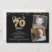 70歳の誕生日おめでとう 2枚の写真 台本風気球 招待状 (正面)