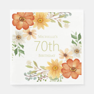 70歳の誕生日おめでとうRust Yellow Whiteの花 スタンダードランチョンナプキン